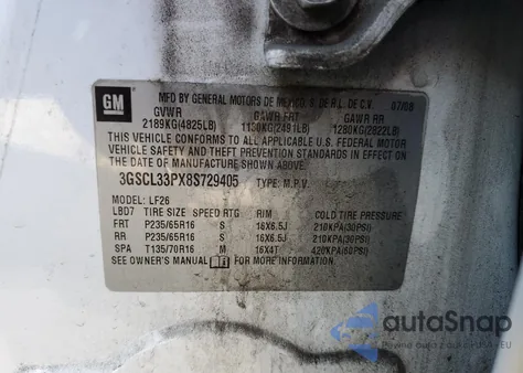 2008 Saturn Vue Xe z USA, uszkodzony, nr VIN 3GSCL33PX8S729405